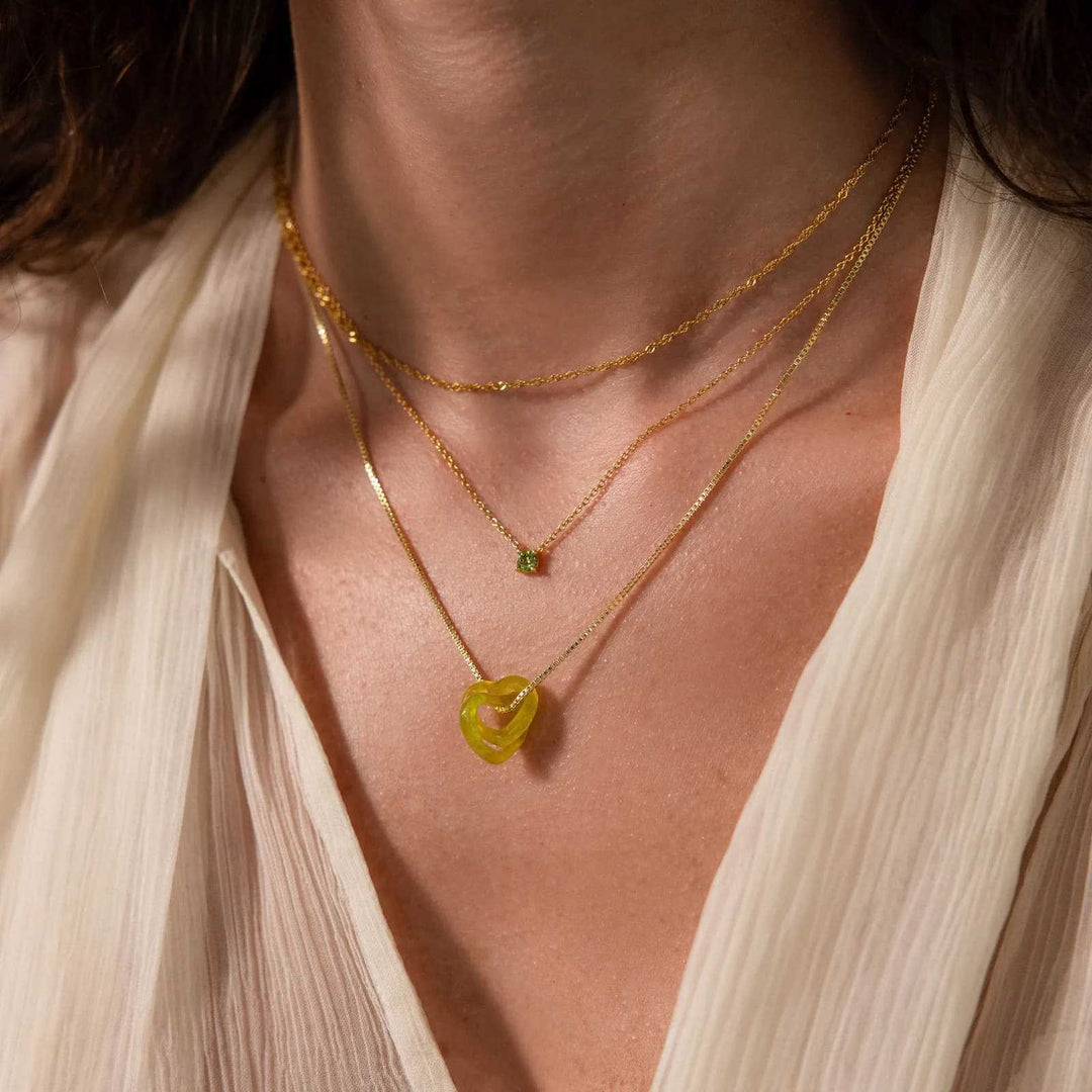 Natural Jade Interlocking Heart Necklace Minimalist Gemstone Pendant Necklace