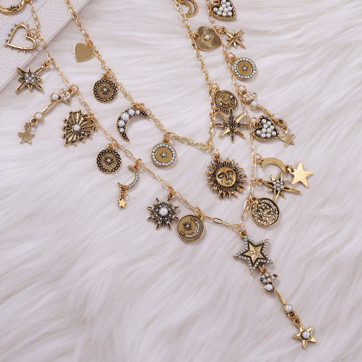 Minimalist Celestial Multi-Layer Charm Necklace