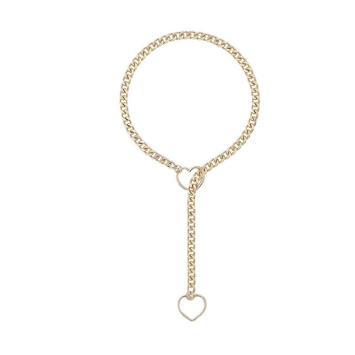 Double Heart Lariat Choker Necklace Cuban Chain Y-Shaped Jewelry for Women