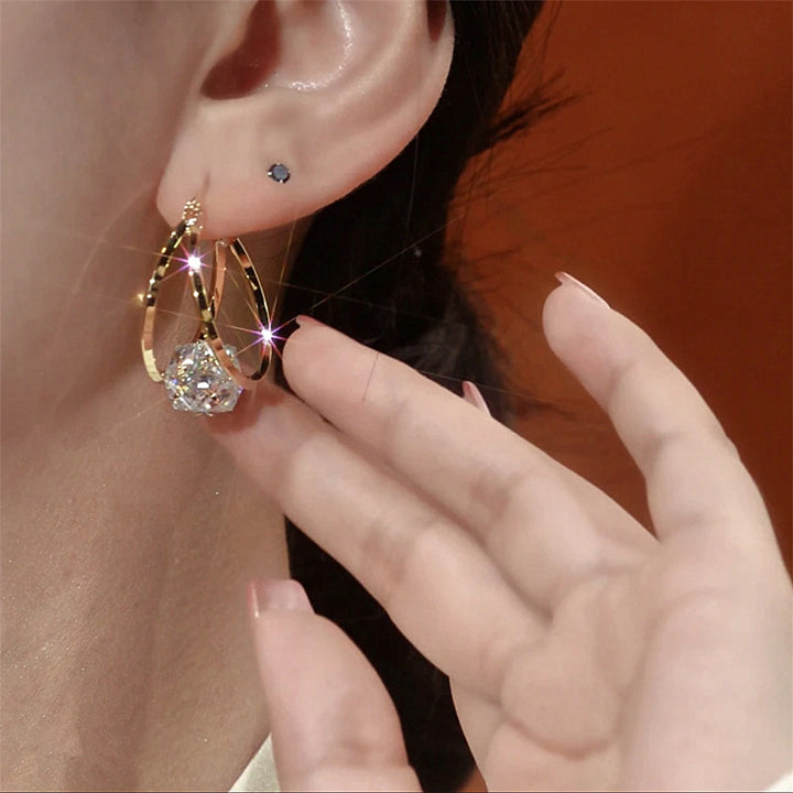 S925 Sterling Silver Double Layer Hoop Diamond Drop Earrings