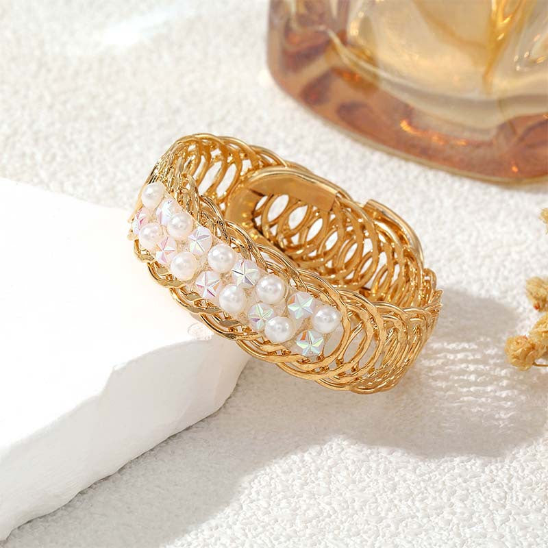 Vintage Pearl Crystal Cuff Bracelet