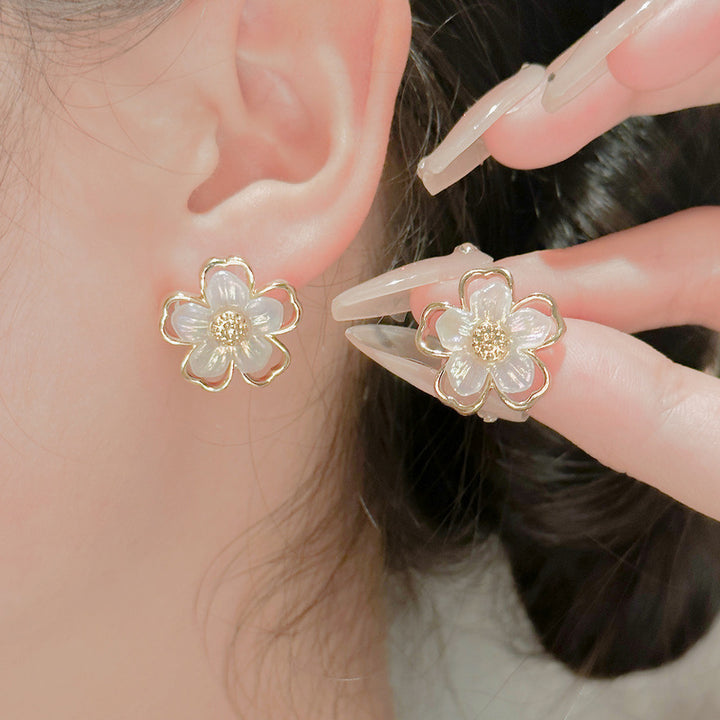 Iridescent Flower Stud Earrings Sterling Silver Post
