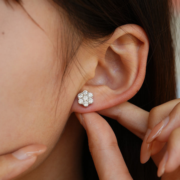 Minimalist Flower Cluster Diamond Stud Earrings S925 Sterling Silver Post Jewelry