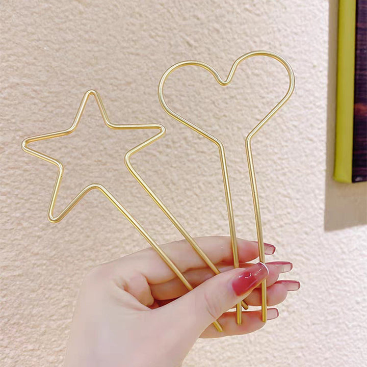 Minimalist S925 Sterling Silver Heart & Star Hair Pins U-Shaped Bun Hair Sticks for Women