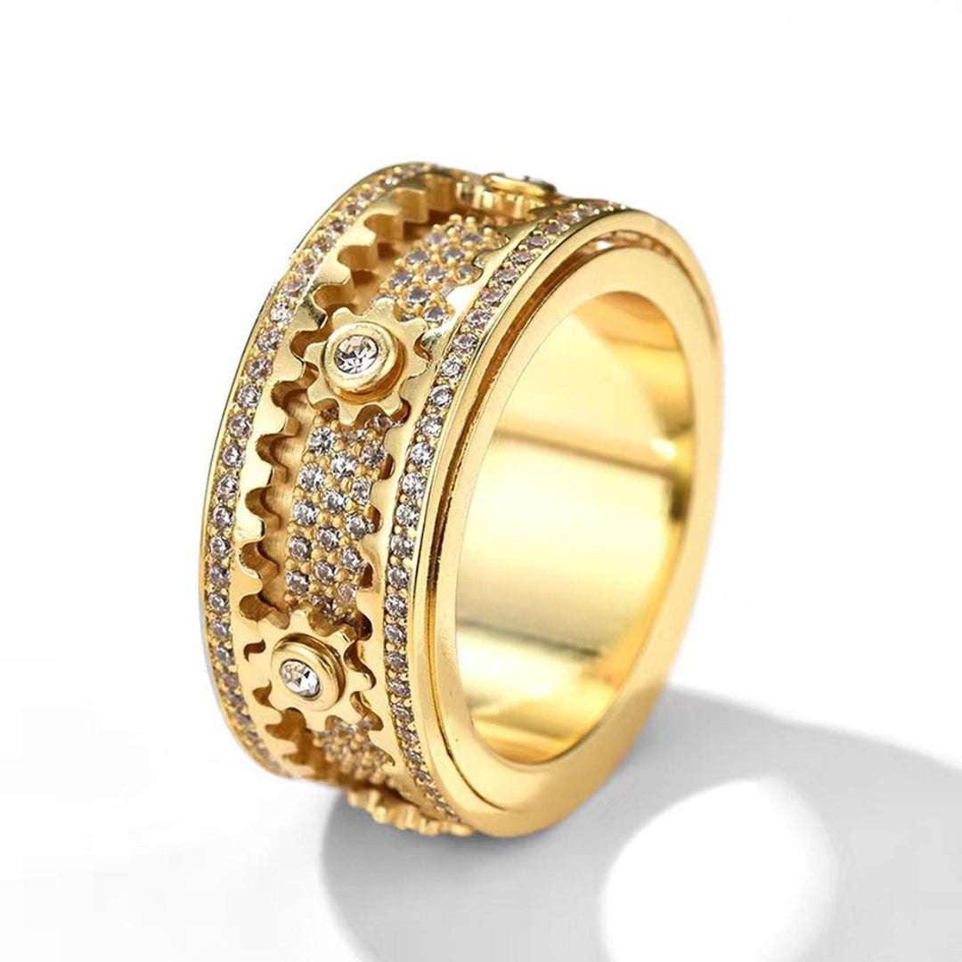 Rotatable Gear Diamond Ring Mechanical Fidget Anxiety Relief Band for Men Women