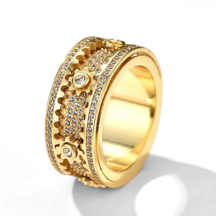 Rotatable Gear Diamond Ring Mechanical Fidget Anxiety Relief Band for Men Women