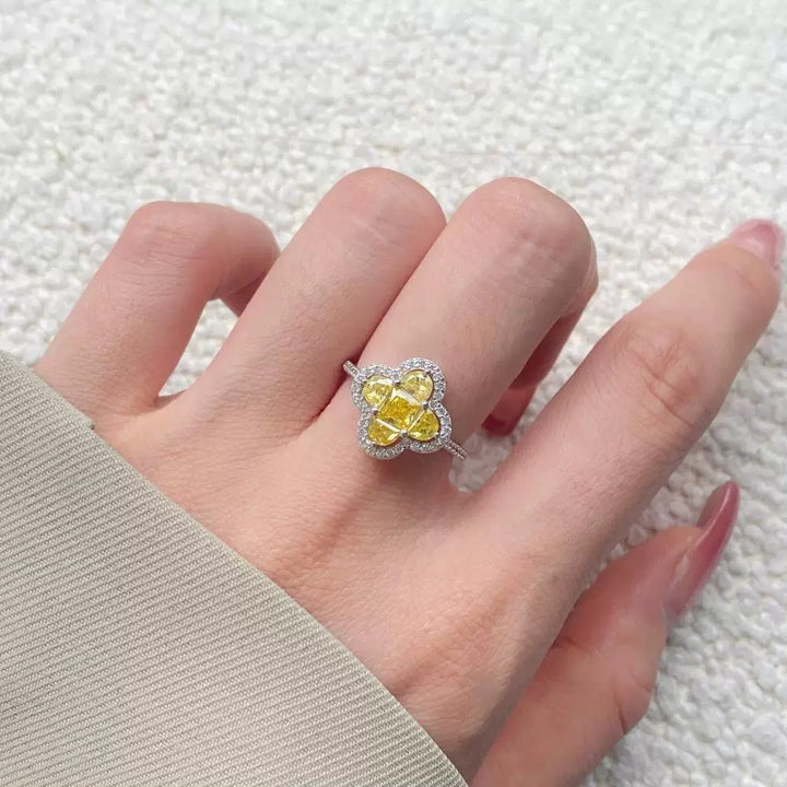 Clover Cluster Diamond Ring with 925 Sterling Silver