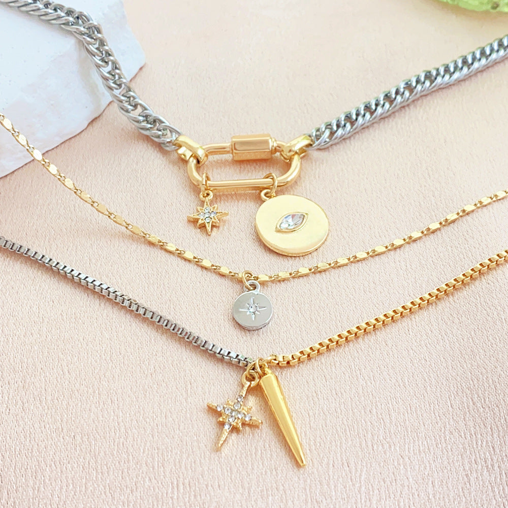 Minimalist Layered Necklace Set Mixed Metal Stackable Chains