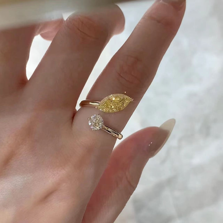 Toi Et Moi Marquise Yellow Diamond & Round Diamond Ring