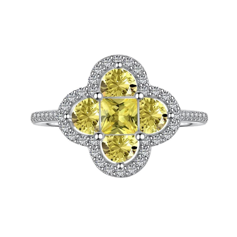 Clover Cluster Diamond Ring with 925 Sterling Silver