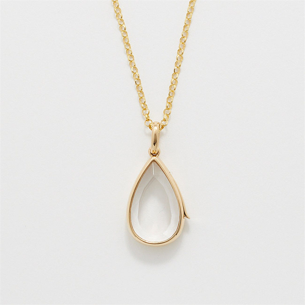 Teardrop Locket Necklace with Interchangeable Charms Customizable Gold Crystal Pendant for Women
