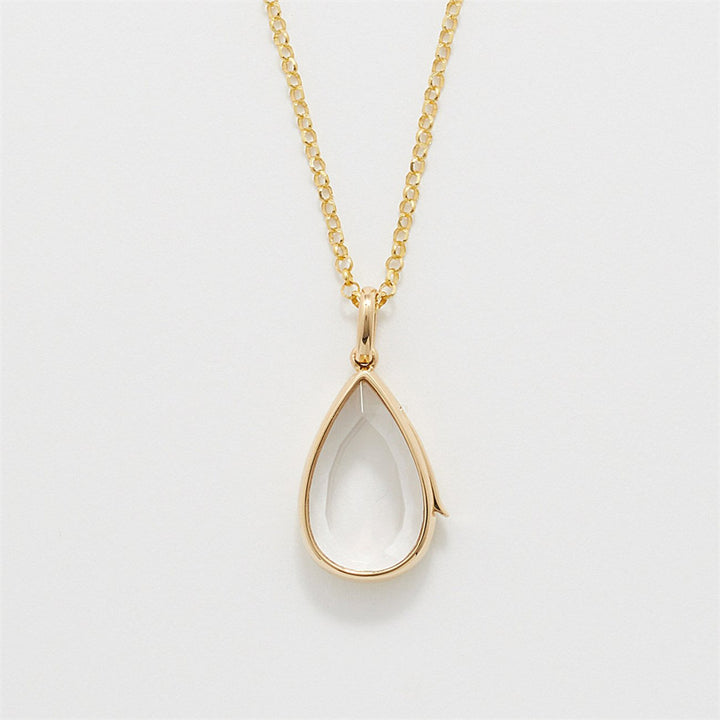 Teardrop Locket Necklace with Interchangeable Charms Customizable Gold Crystal Pendant for Women