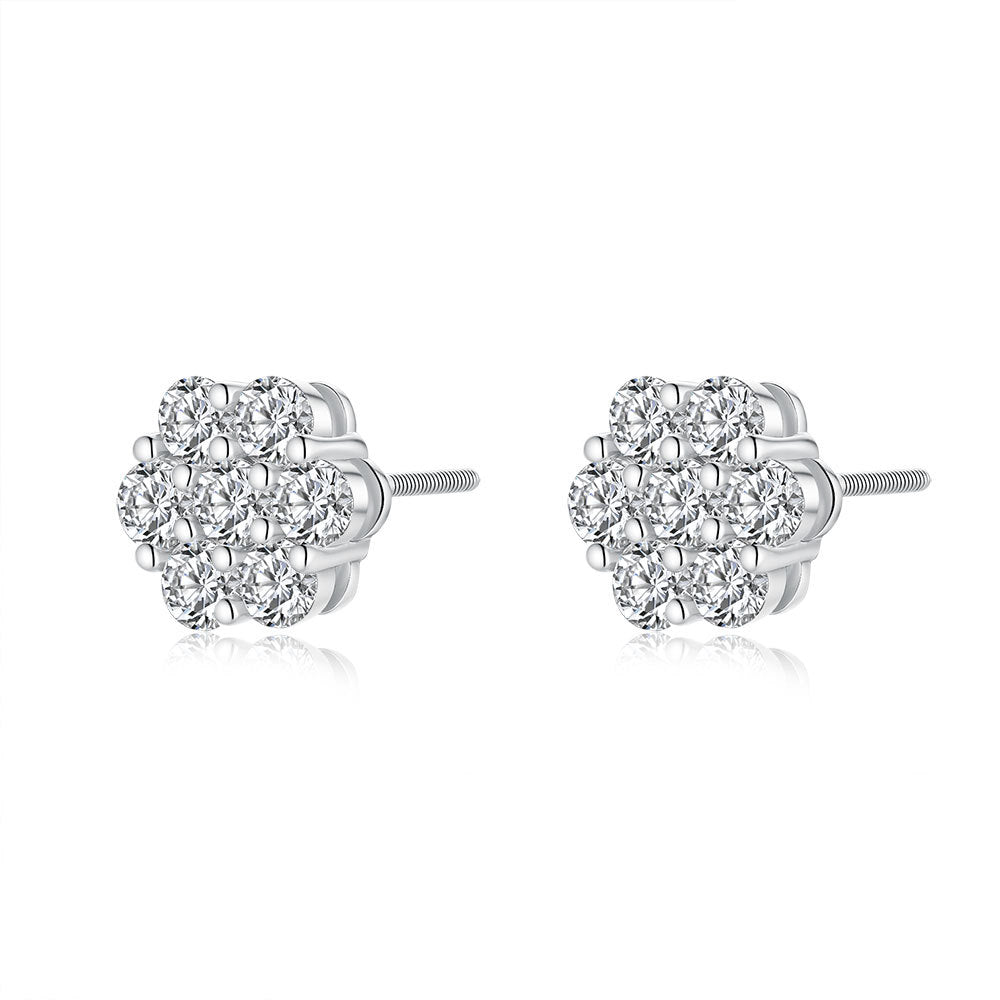 Minimalist Flower Cluster Diamond Stud Earrings S925 Sterling Silver Post Jewelry