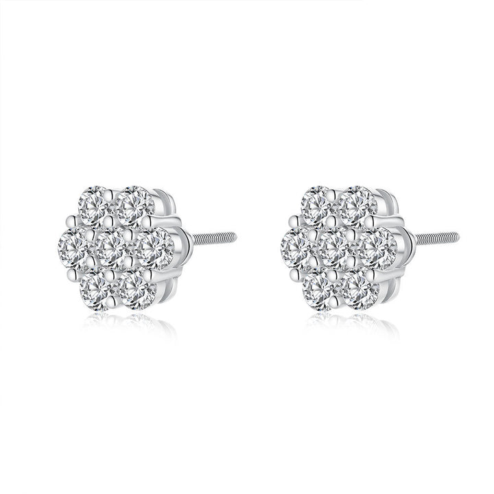 Minimalist Flower Cluster Diamond Stud Earrings S925 Sterling Silver Post Jewelry