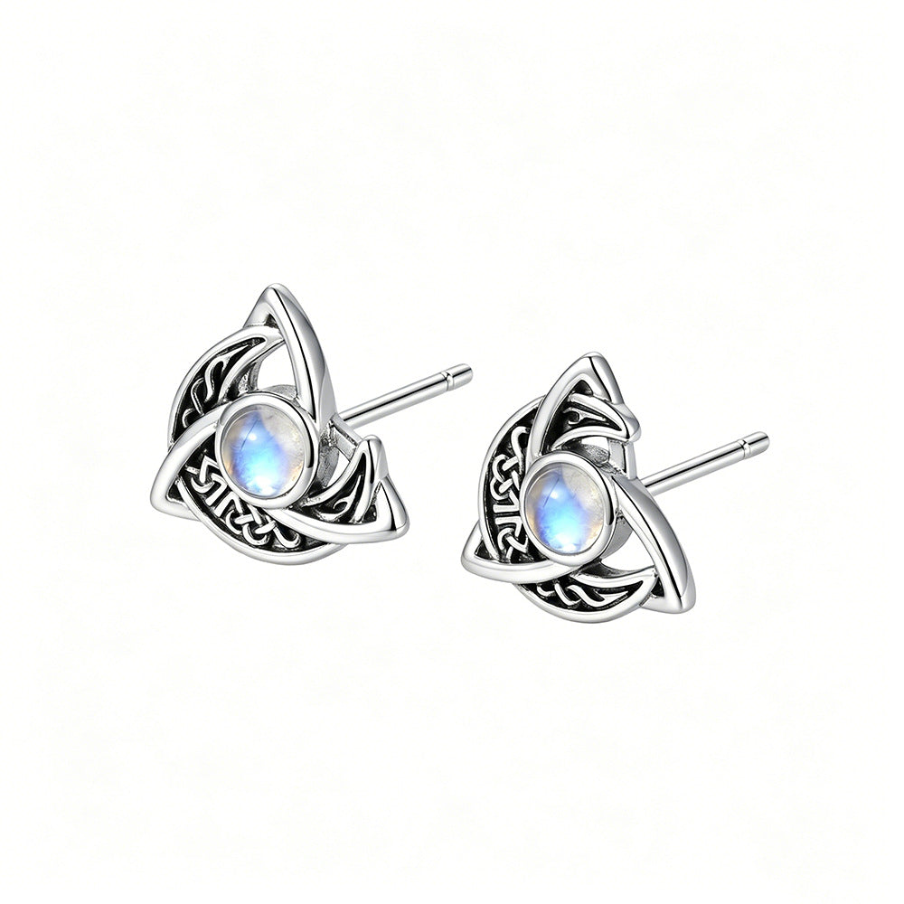 Vintage Celestial Sunburst Moonstone Stud Earrings