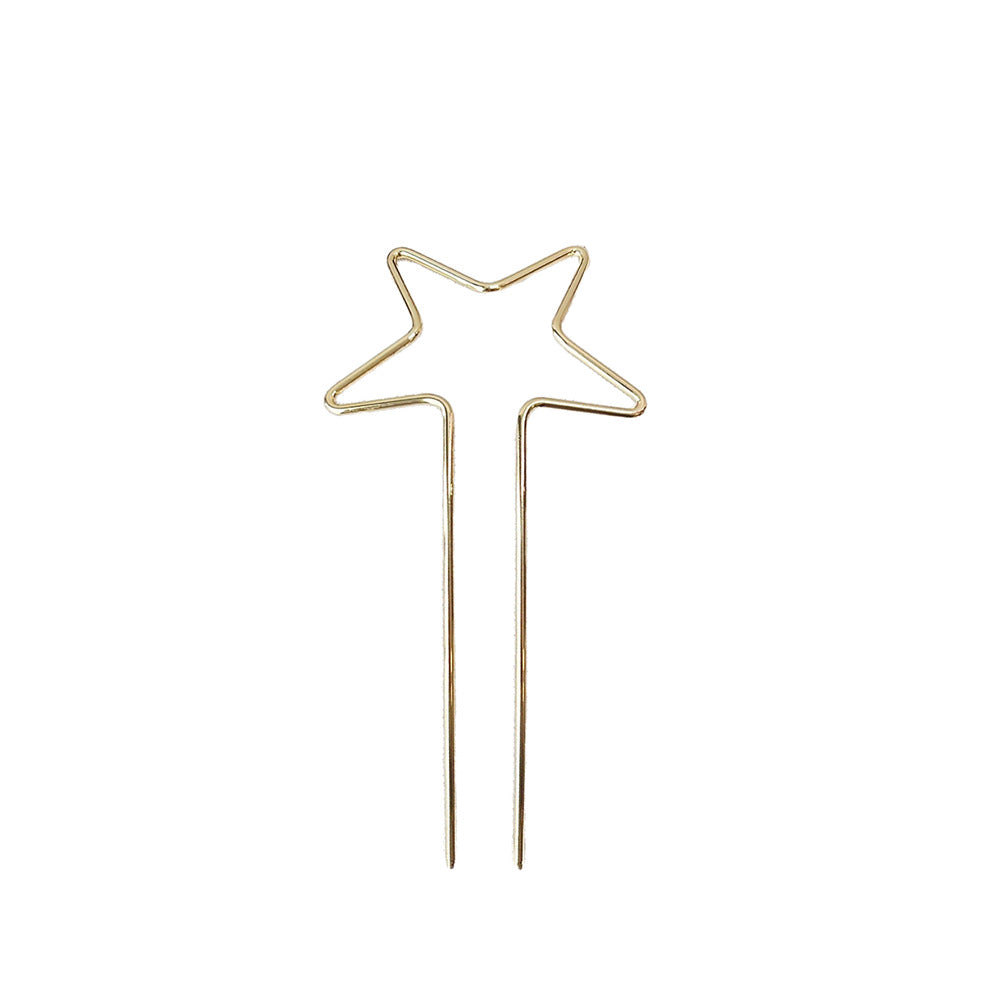 Minimalist S925 Sterling Silver Heart & Star Hair Pins U-Shaped Bun Hair Sticks for Women