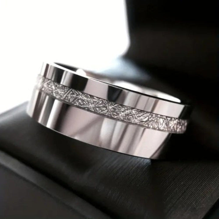 Green Inlay Titanium Steel Ring / Meteorite Pattern Titanium Steel Ring