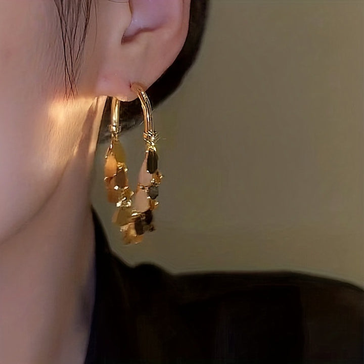U-Shaped Sequins Tassel Drop Hoop Earrings Luxury Women Jewelry