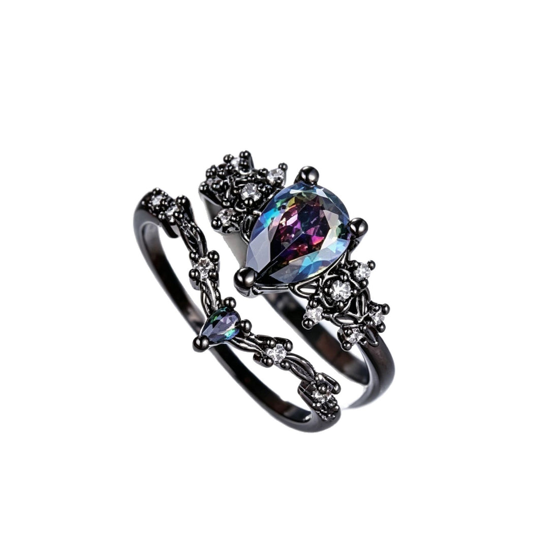 Teardrop Alexandrite Floral Stackable Ring Set