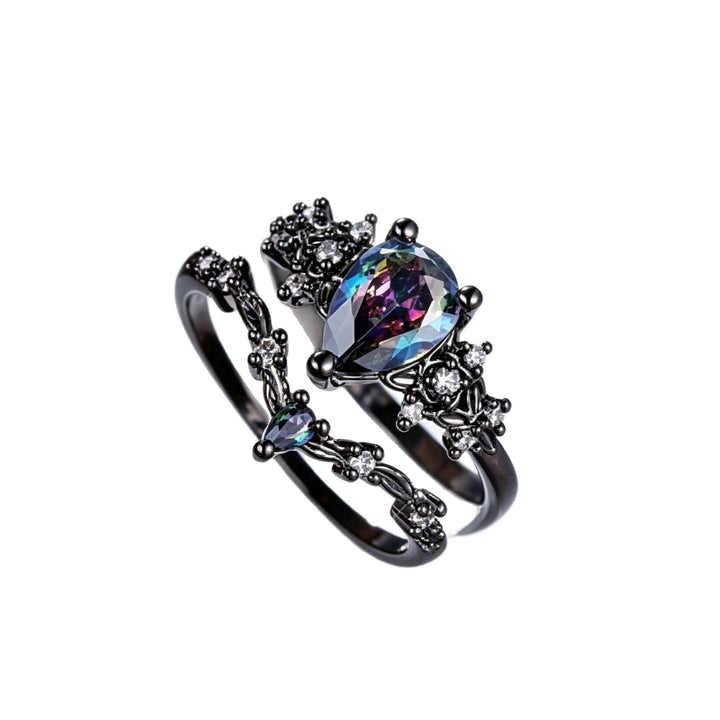 Teardrop Alexandrite Floral Stackable Ring Set
