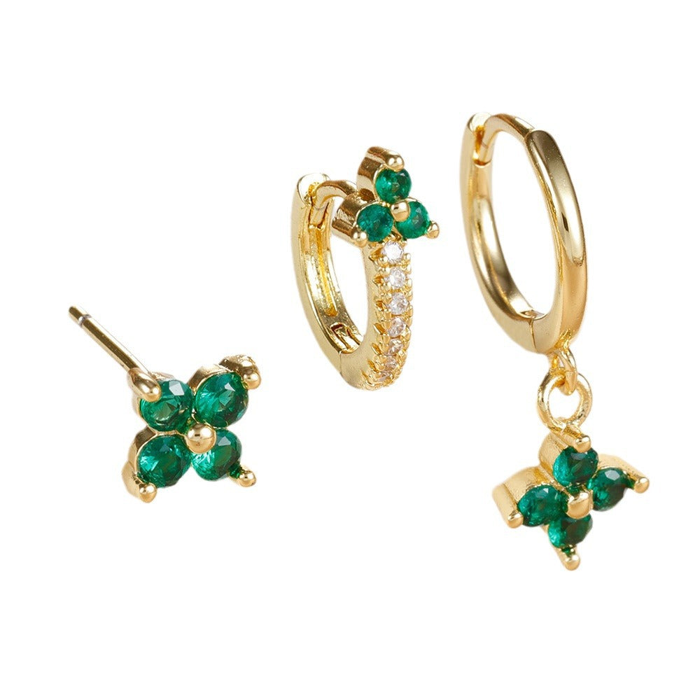 Clover Gemstone Hoop & Stud Earring Set