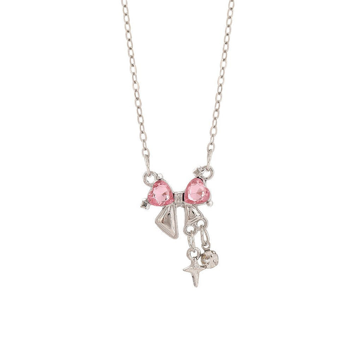 Minimalist Bow Pendant Necklace Delicate Gemstone Jewelry