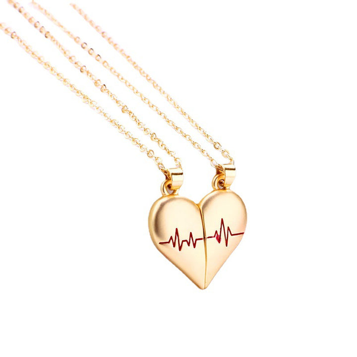 Heartbeat Split Heart Couple Necklaces, Magnetic Matching Pendant Set