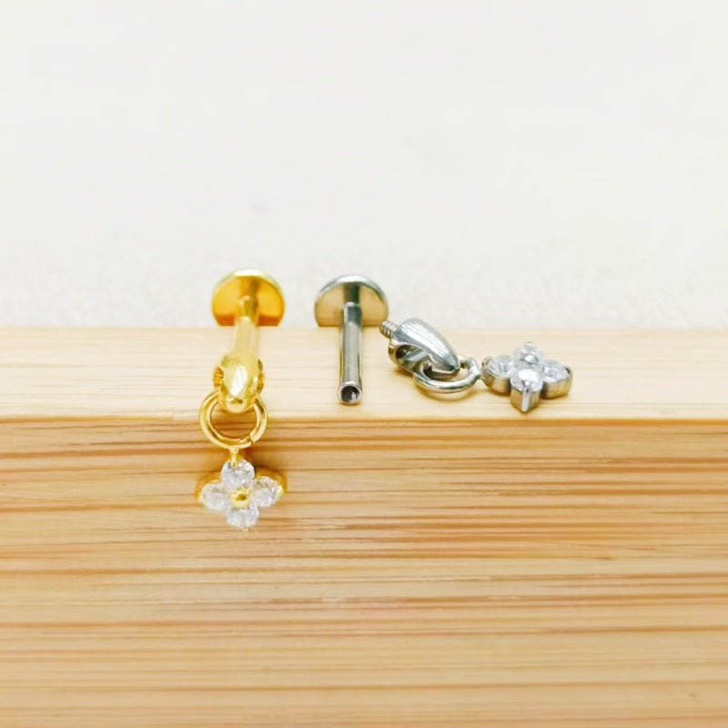 Clover Dangle Labret Earring Diamond Flower Cartilage Tragus Stud Jewelry