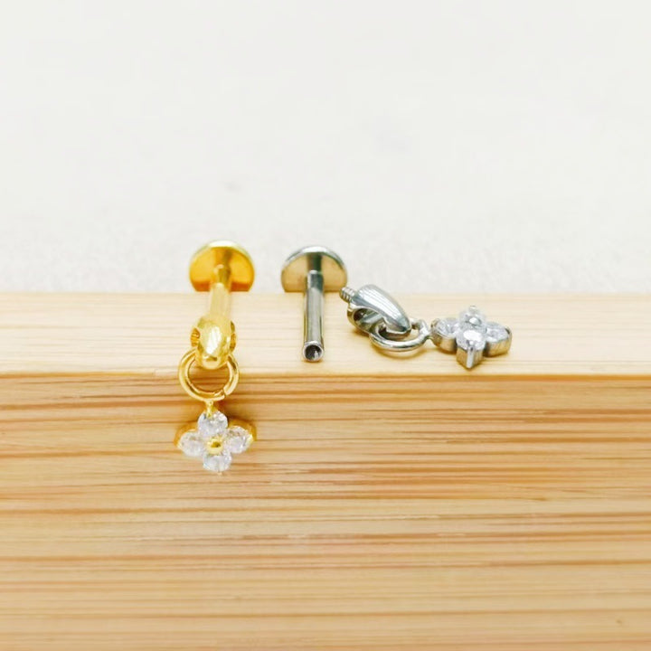 Clover Dangle Labret Earring Diamond Flower Cartilage Tragus Stud Jewelry