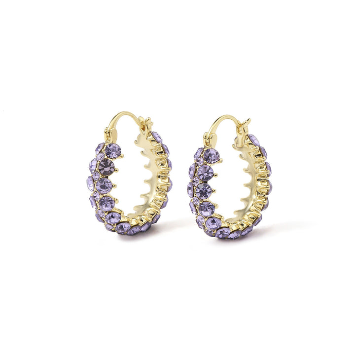 Vintage Gold Hoop Earrings with Purple Crystals