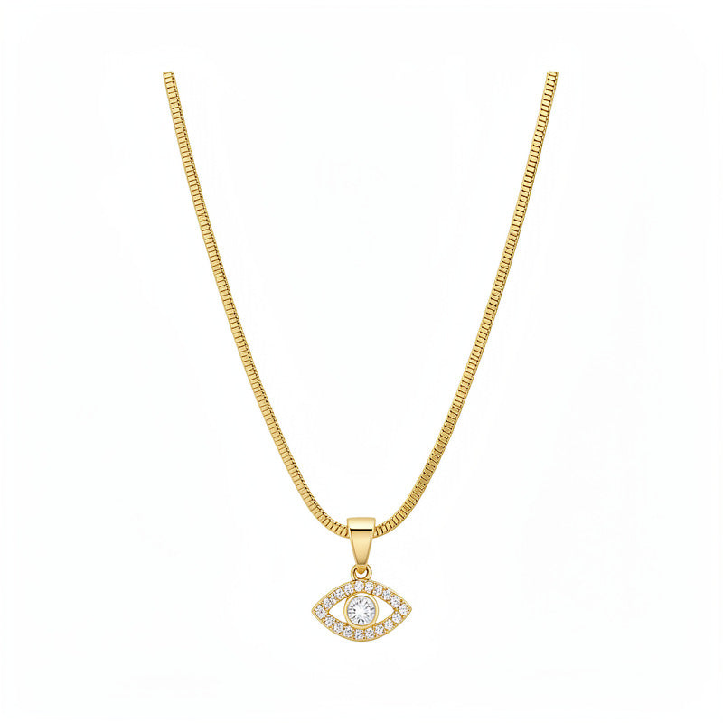 Layered Evil Eye Necklace for Women, Dainty Paved Diamond Clavicle Chain, Stainless Steel Non-fading Protection Pendant
