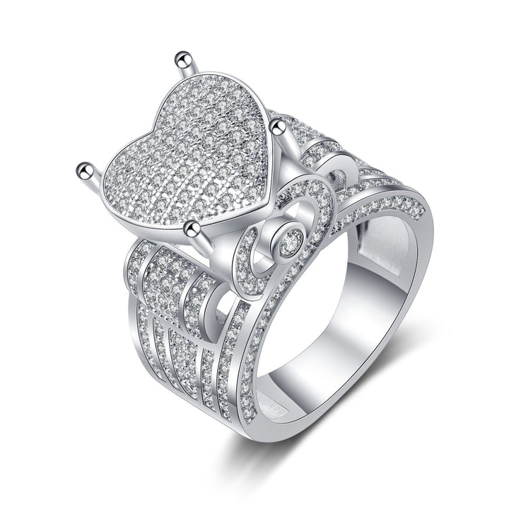 S925 Silver Full Paved Diamond Ring Round Heart Shape Luxury Single Ring