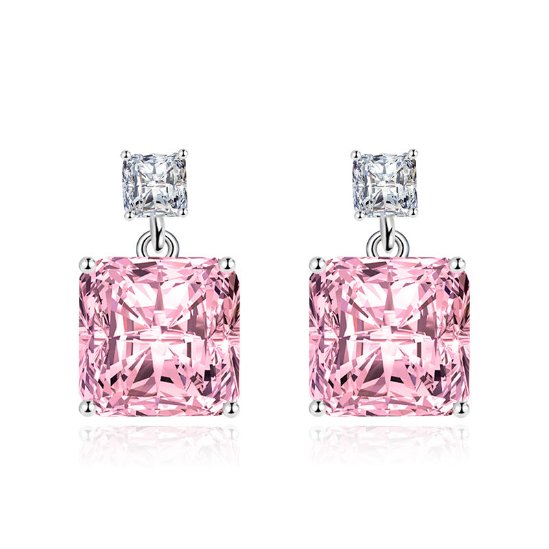 Two-Tone Square Cut Diamond Drop Earrings with 925 Sterling Silver