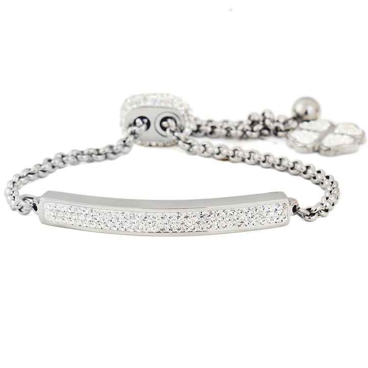 Diamond-Encrusted Three-Row Teart-Shaped Lucky Flower Adjustable Bracelet