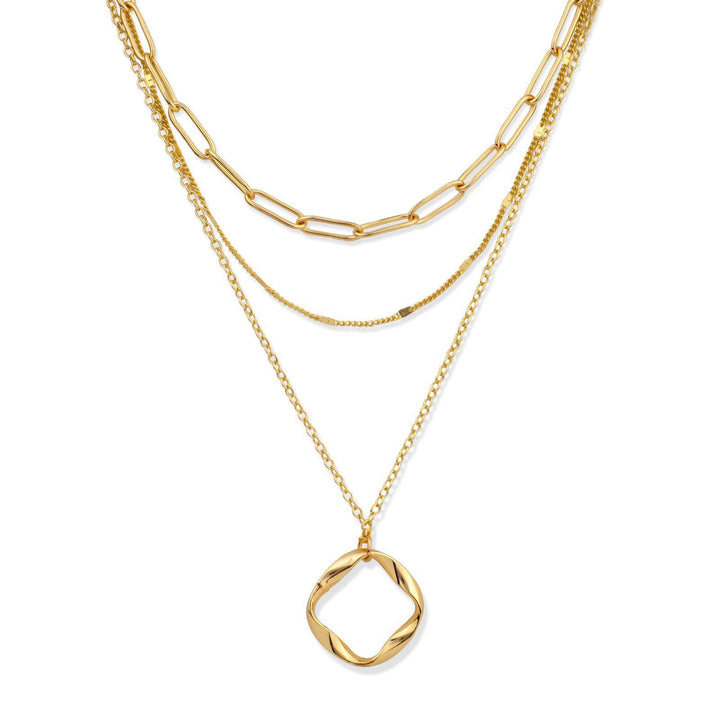 Layered Twist Circle Pendant Necklace Minimalist Stackable Chain Set