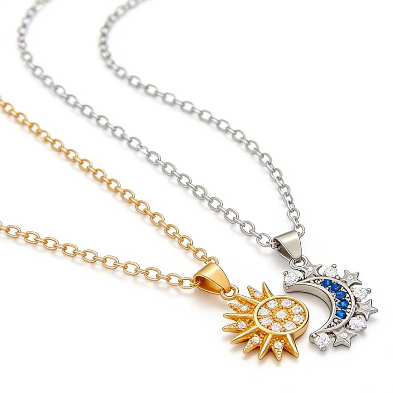 Sun Moon Star Necklace For Couples And Friends Diamond Celestial Pendant