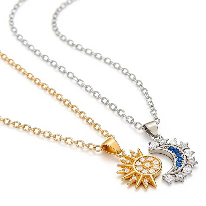 Sun Moon Star Necklace For Couples And Friends Diamond Celestial Pendant