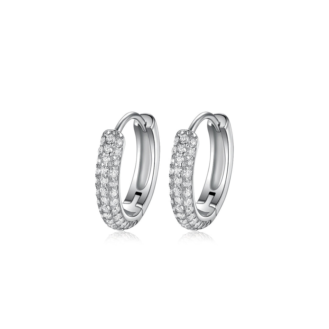 Double Row Pave Diamond Hoop Earrings
