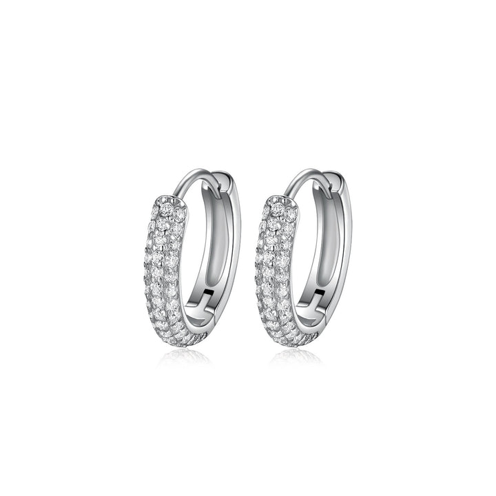 Double Row Pave Diamond Hoop Earrings