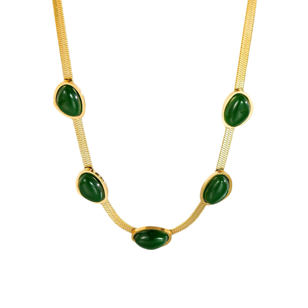 Oval Green Chalcedony 14K Gold Jewelry Set (Elegant Vintage Timeless Style) – Earrings, Necklace & Bracelet