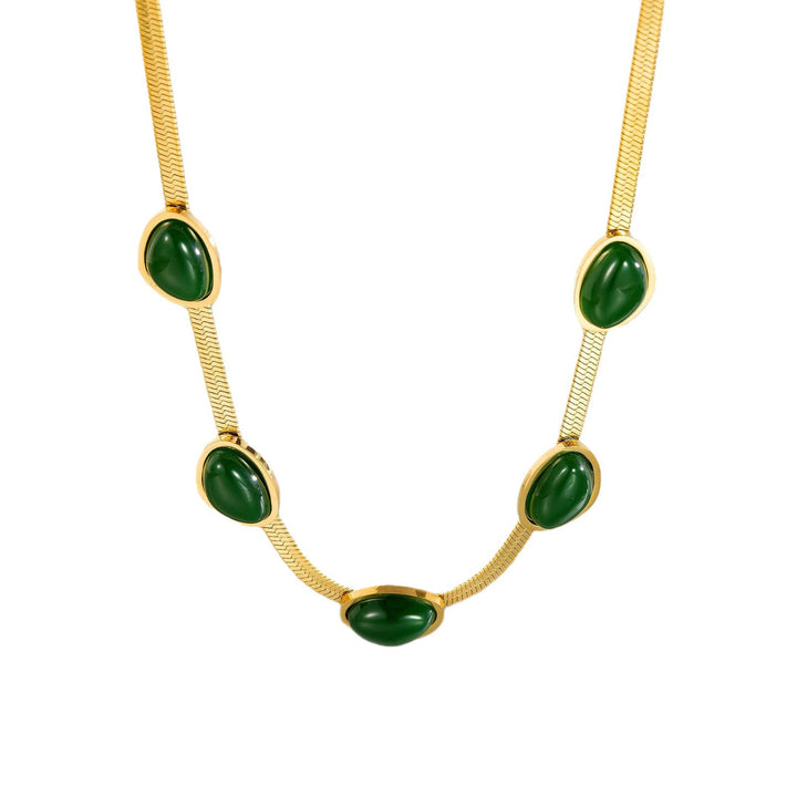 Oval Green Chalcedony 14K Gold Jewelry Set (Elegant Vintage Timeless Style) – Earrings, Necklace & Bracelet