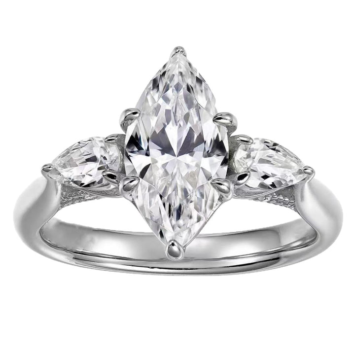 Marquise Cut Three-Stone Diamond Ring with 925 Sterling Silver