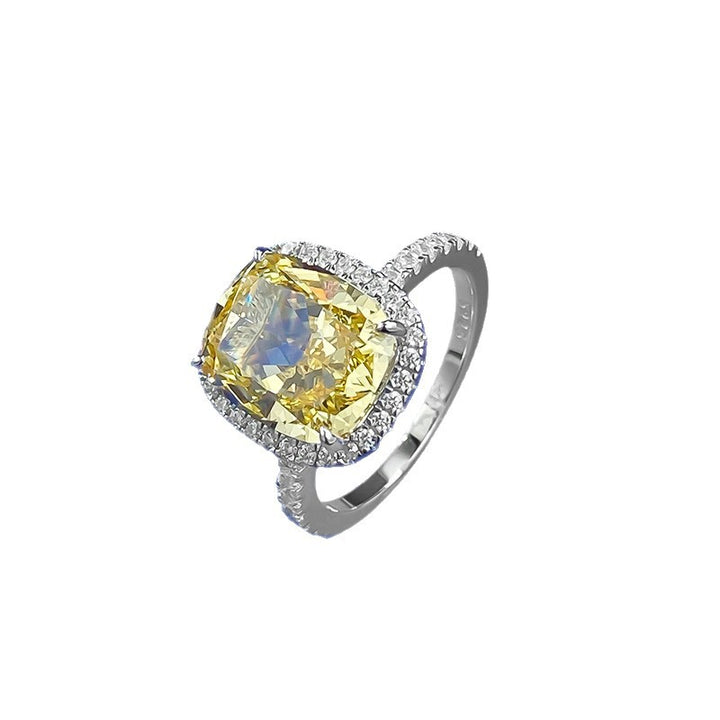 Cushion Cut Yellow Diamond Halo Ring with Paved Band