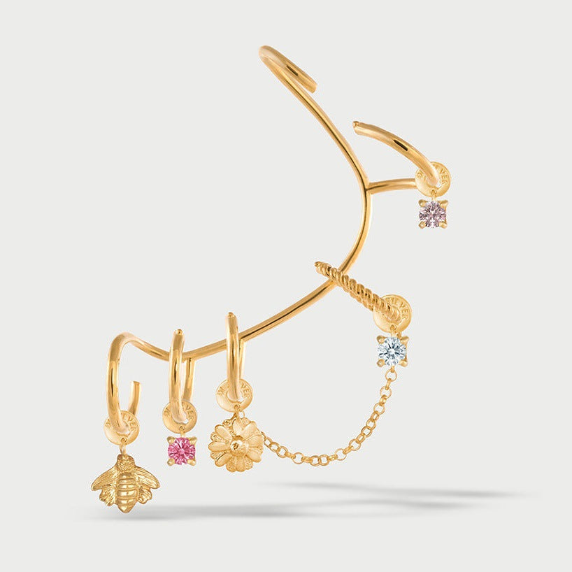 Multi-Piercing Ear Cuff & Hoop Set S925 Sterling Silver Diamond Charm Earrings