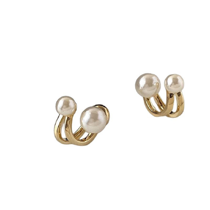 Dual Pearl Curved Stud Earrings Sterling Silver