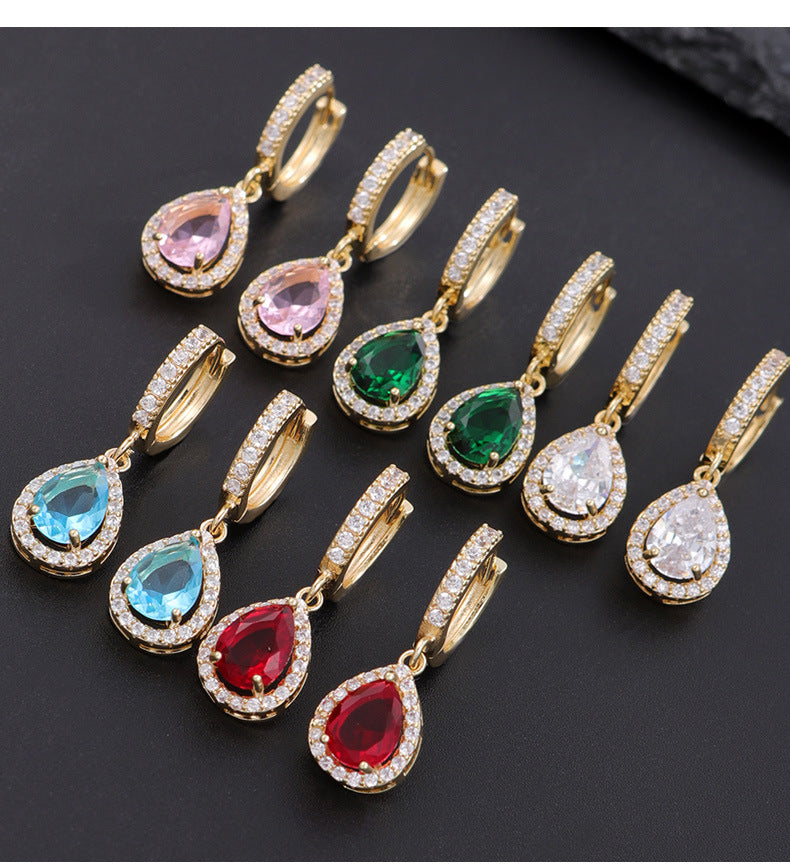 Teardrop Gemstone Huggie Earrings (14K Gold Plated, Sterling Silver Post)