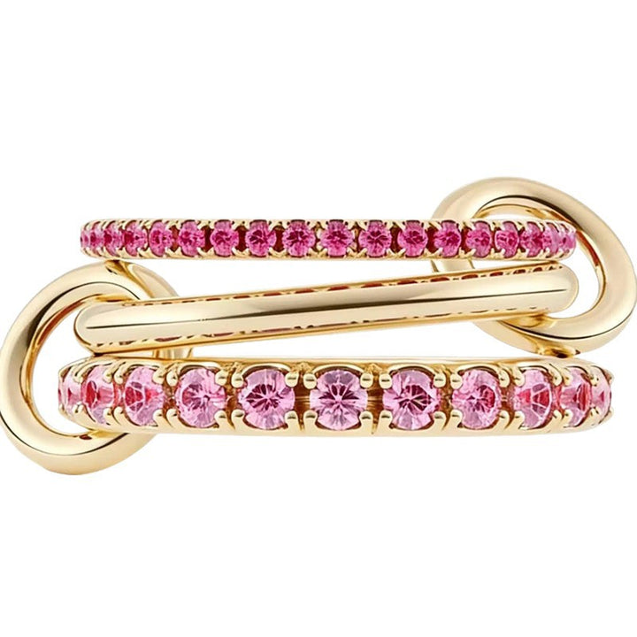 Linked Triple Stack Ring | Pavé Diamond & Polished Band Set