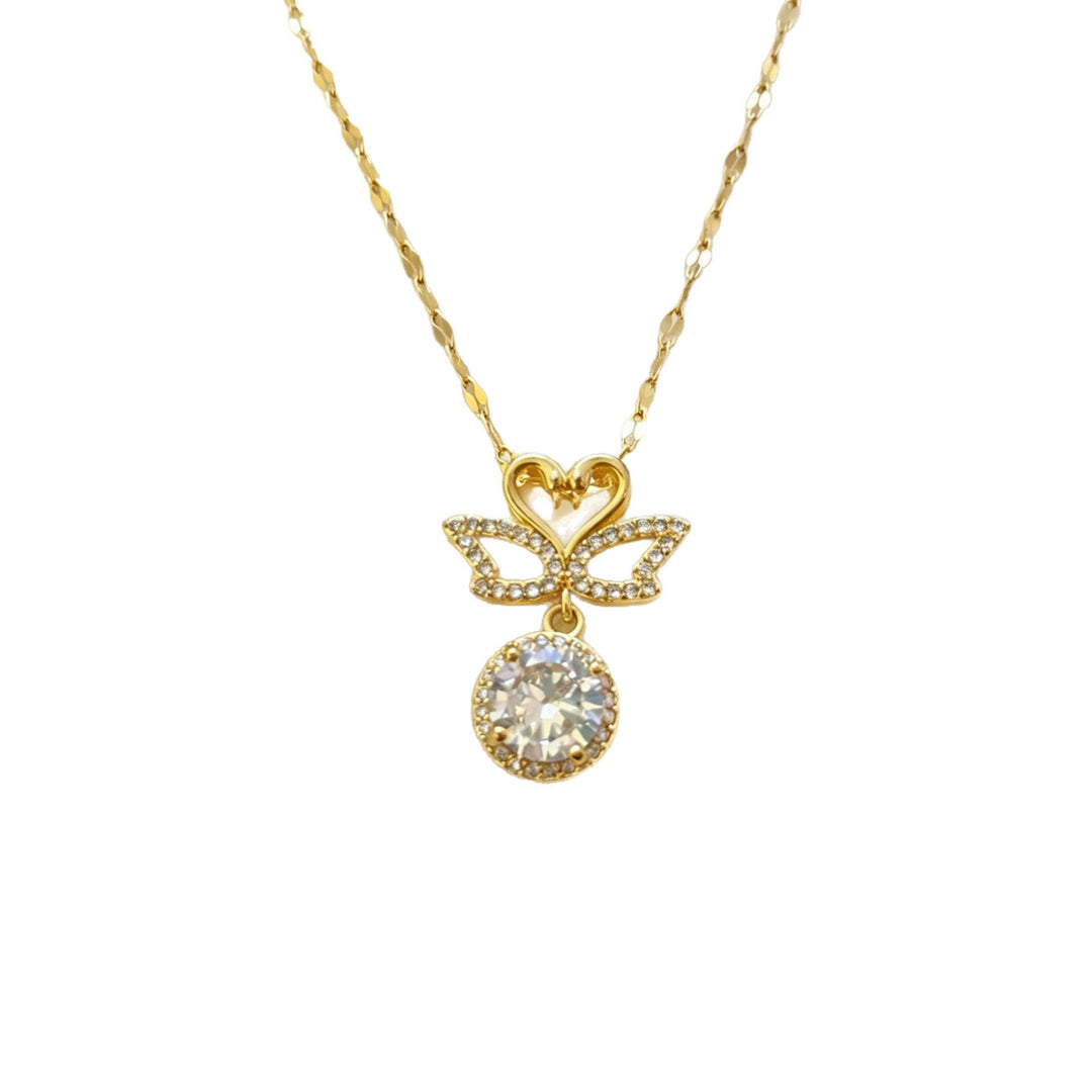Swan Heart Pendant Necklace with Sparkling Diamond Accents