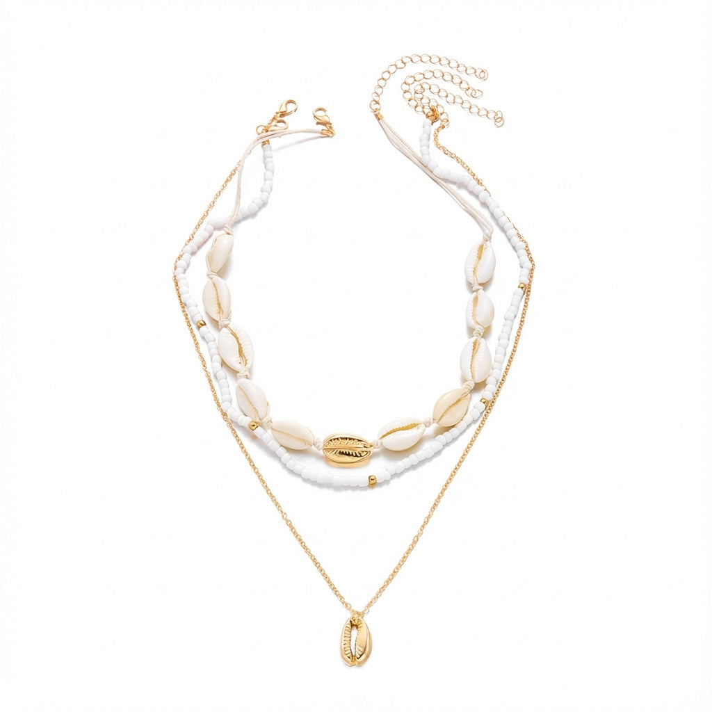 Beach Boho Layered Necklace Set Starfish & Shell Pearl Choker for Women