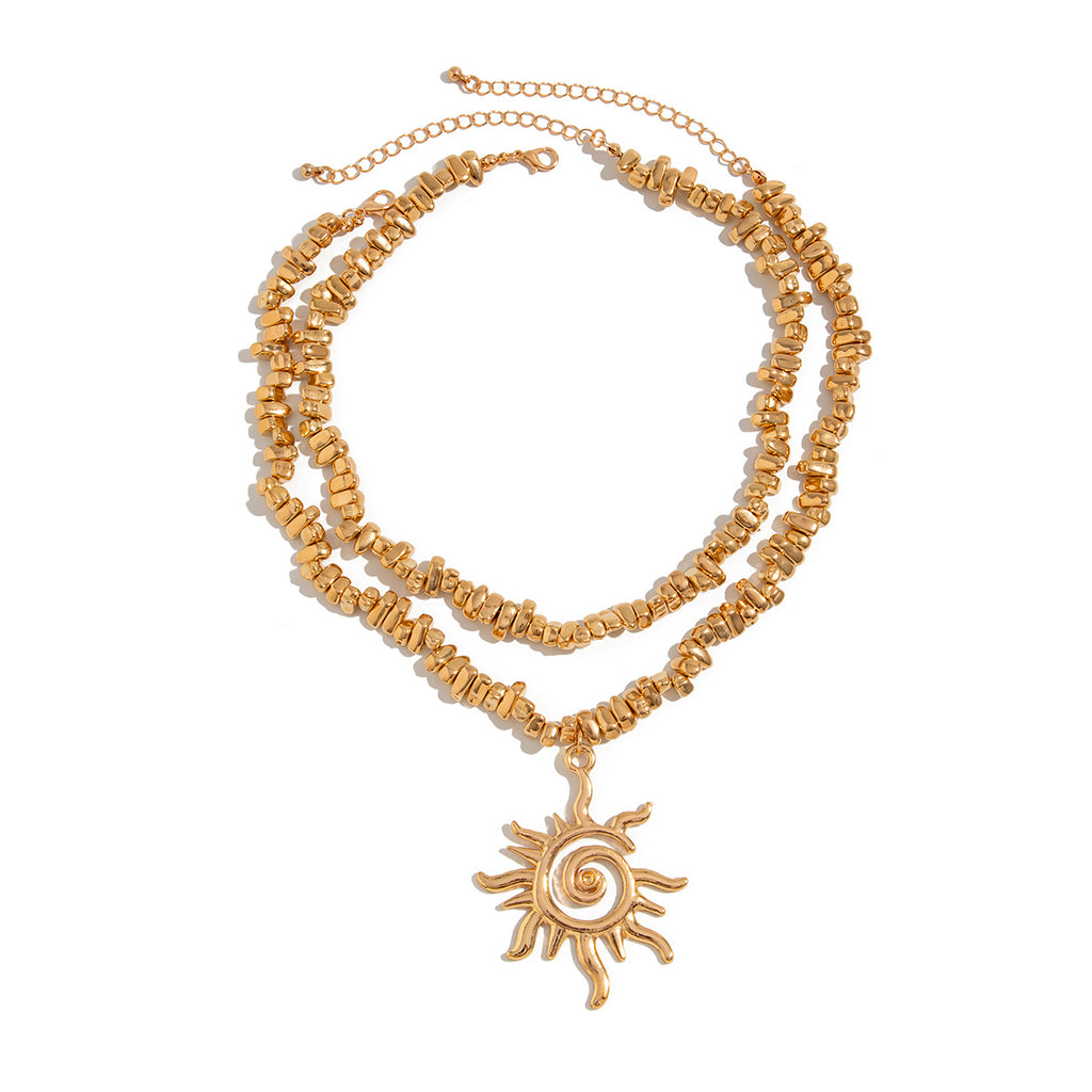 Sun Layered Necklace Titanium Steel Gold Statement Jewelry